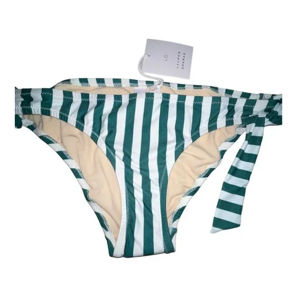 LC Lauren Conrad Juniors Striped Hipster Bikini Swim Bottom XS Green White NWT - Picture 3 of 8